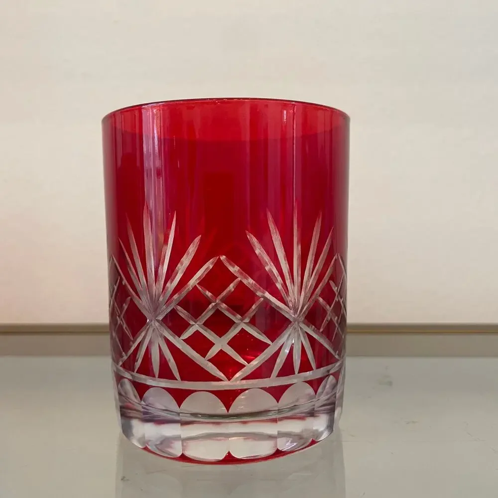 Set of 4 RED Double Old Fashioned Glasses Luxe Christmas Holiday Barware NEW